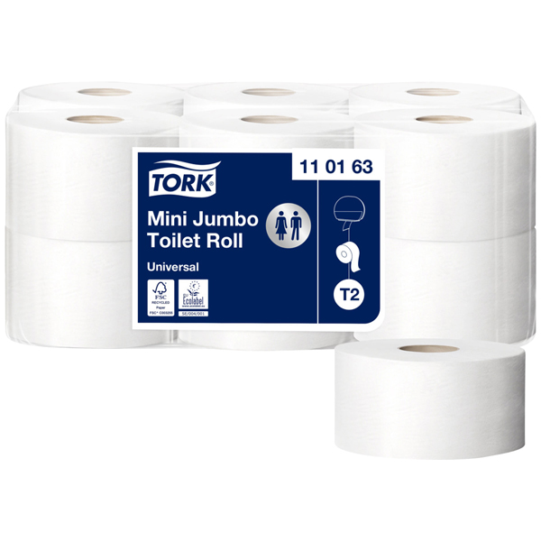 Tork T2 Mini Jumbo-Toilettenpapier Hochweiß (12 Rollen)