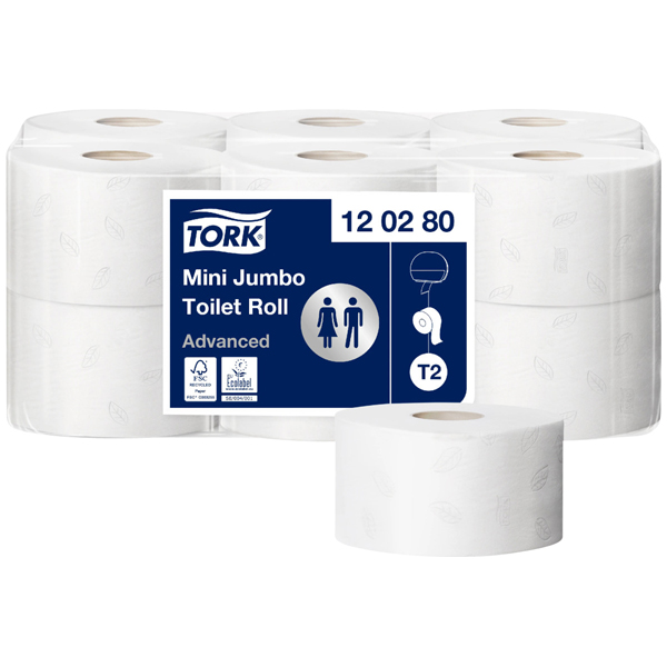 Tork T2 Mini Jumbo-Toilettenpapier Naturweiß (12 Rollen)