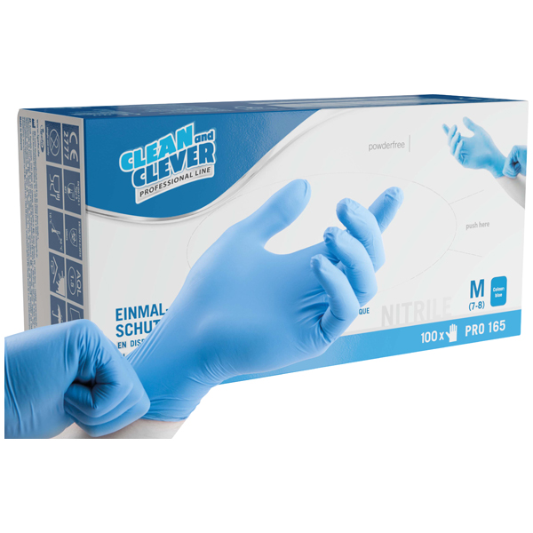 PRO165 Nitrilhandschuh Gr.M CLEAN and CLEVER 100Stk (10) puderfrei blau unsteril PRO165 Nitrilhandschuh Gr.M CLEAN and CLEVER 100Stk (10) puderfrei blau unsteril
