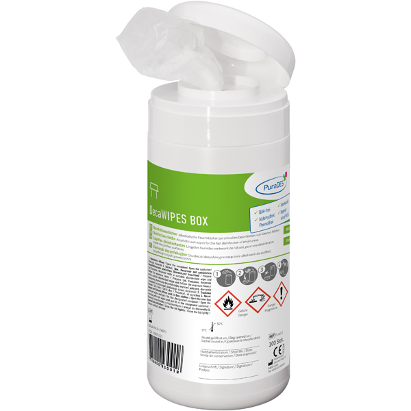 Vorschau: PuraDES DecaWIPES BOX Desinfektionstücher (100 Stück) online kaufen - Verwendung 1
