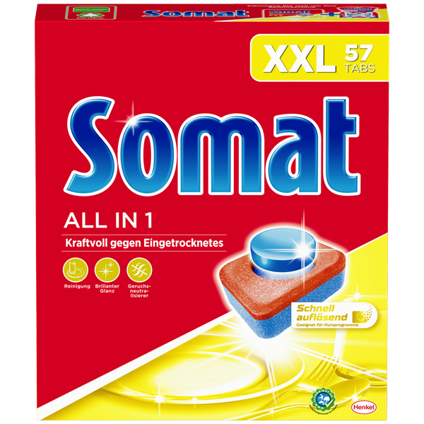 Vorschau: Somat All in 1 XXL Maschinenspültabs (57 Stück) online kaufen - Verwendung 1