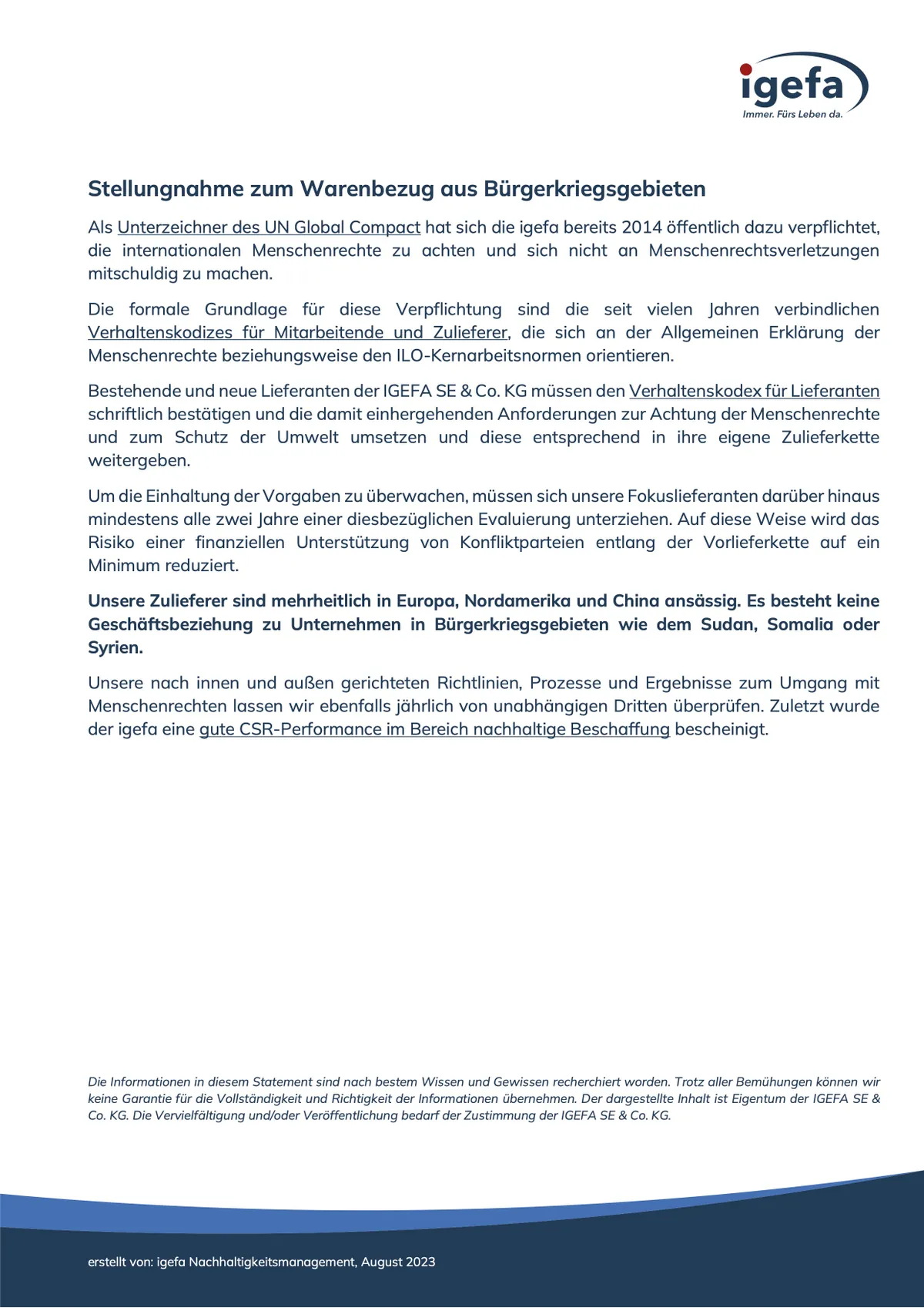 igefa Statement zum Lieferkettensorgfaltspflichtengesetz