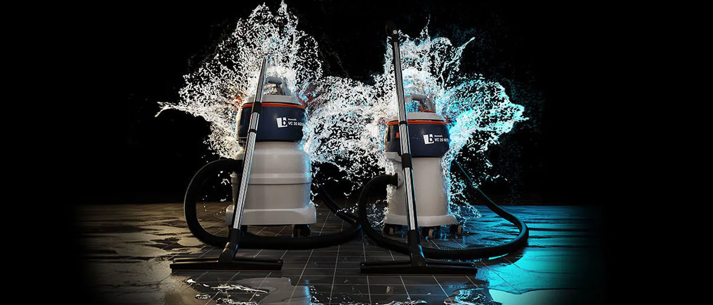 Zwei bluematic Nasssauger mit aufspritzendem Wasser