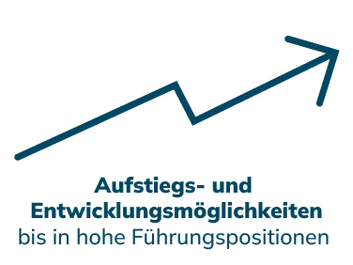 Infografik: Aufwärtspfeil, Aufstiegs- und Entwicklungsmöglichkeiten bis in Führungspositionen